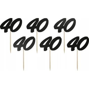 Obraz TOPPERY, zápichy ČERNÉ PERLOVÉ na 40. narozeniny, jubileum, na dort, cupcakes, 6 Ks