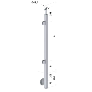 Zábradlí Nerezový sloup, boční kotvení, výplň: sklo, levý, vrch nastavitelný, (40x40 mm), broušená nerez K320 / AISI304