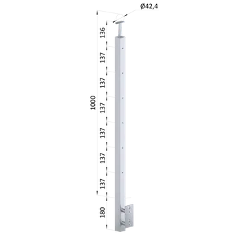 Zábradlí Nerezový sloup, boční kotvení, 6 řadový M6, vnitřní, vrch pevný