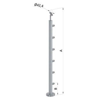 Zábradlí Nerezový sloup, vrchní kotvení, 6 řadový průchodný, vrch nastavitelný (ø 42,4x2 mm), broušená nerez K320 / AISI316