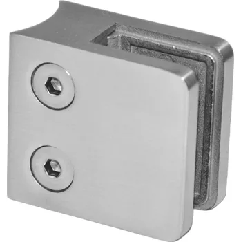 Svorka skla / plechu na trubku ø 33,7 mm (45x45x26 mm), broušená nerez K320 / AISI304, balení neobsahuje gumičky na sklo