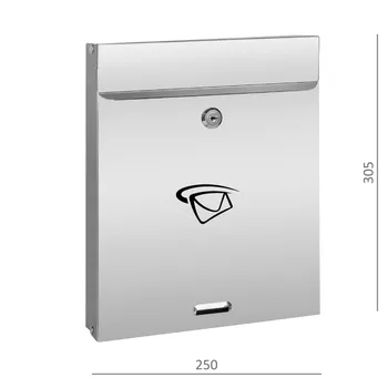 Poštovní schránka Poštovní schránka (305x250x60 mm), vhoz (20x240 mm) max. formát listu: A4, leštěná nerez /AISI304
