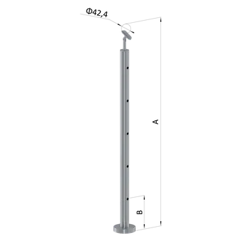 Zábradlí Nerezový sloup, vrchní kotvení, 5 děrový koncový, vrch nastavitelný (ø 42,4x2 mm), leštěná nerez / AISI304