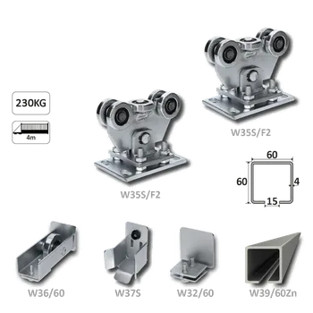 Pohon brány Samonosný systém 60x60x4 mm pro posuvné brány do 150 kg / 4 m průjezd (W39/60Zn 6 m pozinkovaný profil, 1x W-SET60/F2)