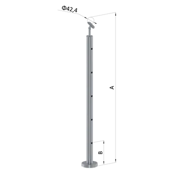Zábradlí Nerezový sloup, vrchní kotvení, 5 děrový průchodný, vrch nastavitelný (ø 42,4x2 mm), broušená nerez K320 / AISI316