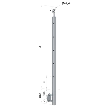 Zábradlí Nerezový sloup, boční kotvení, 5 děrový koncový, levý, vrch nastavitelný (ø 42,4x2 mm), broušená nerez K320 / AISI316