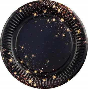 Talíř Papírové talířky černé Sparkling, 18 cm, 6 ks