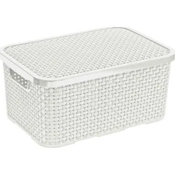 Úložný box BRANQ Rattan S 28,5&nbsp;x&nbsp;19,5&nbsp;cm bílý – plastový úložný koš s víkem
