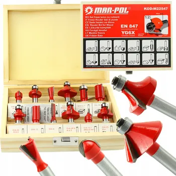 Fréza SADA 12 PROFILOVACÍCH FRÉZ NA DŘEVO STOPKA 8MM