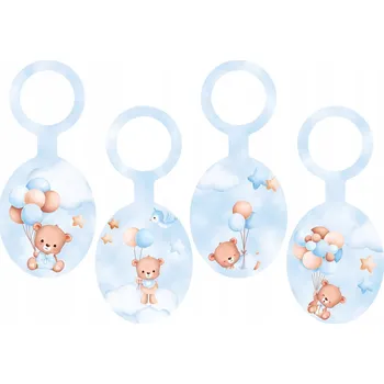 Balónek Závěsky na lahve modré Medvídci s balónky - 8 ks