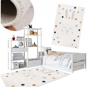 Koberec Dětský Koberec s králíčkem Skandi MĚKKÝ koberec s barevnými puntíky 100x150