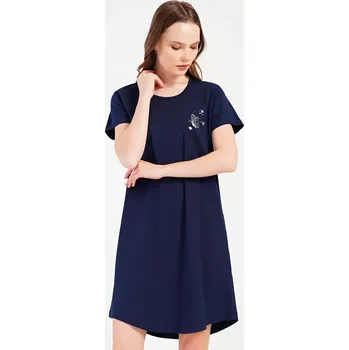 Dámská noční košile s krátkým rukávem Motýlek tmavě modrá L