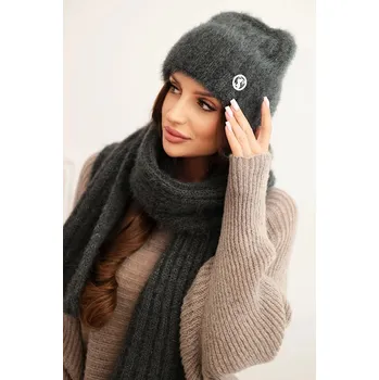 Čepice Dámská souprava čepice a dlouhý šál z měkké příze grafitový UNI