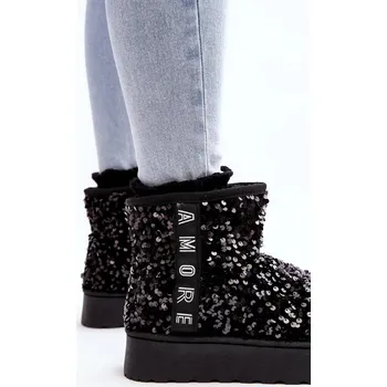 Dívčí sněhule Dámské sněhule na platformě zdobené flitry, černá Silmo 39