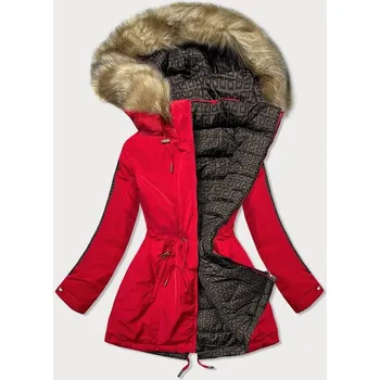 Dámská cargo bunda Dámská oboustranná bunda s kožešinovým lemem- červeno-hnědá, odstíny červené XL (42) i392_17816-53