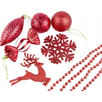 Vánoční dekorace Červené ozdoby na vánoční stromeček 27 ks