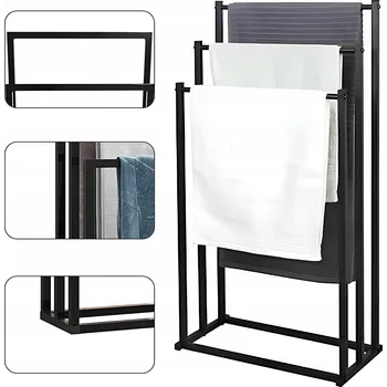 Věšák STOJAN NA RUČNÍKY DO KOUPELNY VĚŠÁK LOFT ČERNÝ KOVOVÝ 3 ÚROVNĚ