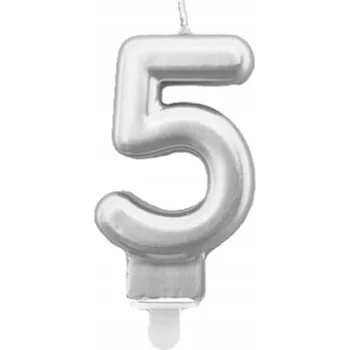 Dortová svíčka Svíčka číslice metalická stříbrná 5 pětka 7,5 cm