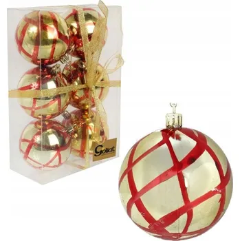 Vánoční dekorace Sada 6 plastových vánočních koulí s malovanou dekorací 8 cm zlatá barva