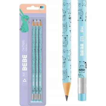 Grafitová tužka Tradiční modré kulaté tužky školní tužky s gumou Interdruk HB 3 ks