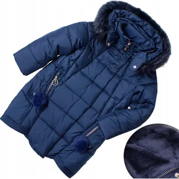 Dívčí oblečení Zimní bunda s kožíškem, kabátek, modrá, velmi teplá, bambule 104