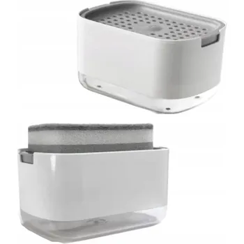 Mycí prostředek Dávkovač mycího prostředku na nádobí, místo pro houbičku, bílá barva + HOUBIČKA