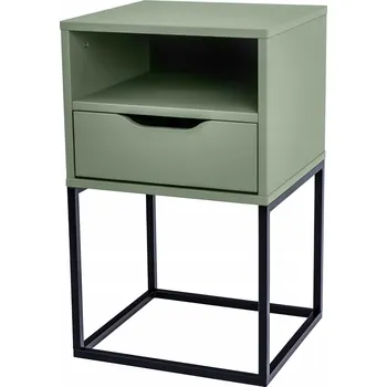 Noční stolek Noční Stolek Obdélníkový Bílý se Zásuvkou Noční Stolek Kovový Rám MDF