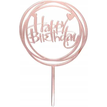 Dortová svíčka Topper z plexiskla na dort Happy Birthday růžový