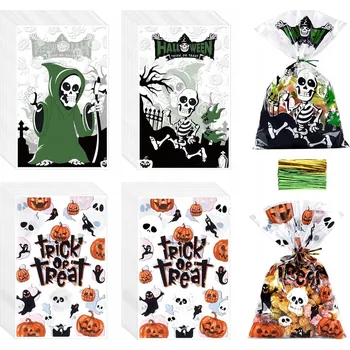 100x Sáčky na sladkosti Halloween průhledný celofánový sáček 24 x 15 cm