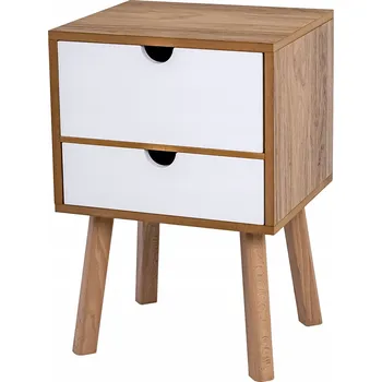 Noční stolek Noční Stolek MDF Lite Bukové dřevo Korpus Dub Dvě bílé zásuvky POSNORD