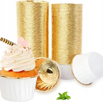 Obraz Papírové košíčky na muffiny bílo-zlaté 100 ks