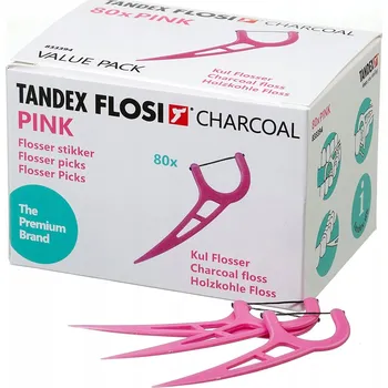 Péče o chrup Tandex Flosi, Zubní nit s uhlíkovými vlákny Pink (80 ks)