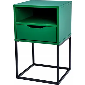 Noční stolek Obdélníkový noční stolek se zásuvkou Noční Stolek Kovový rám MDF Zelený