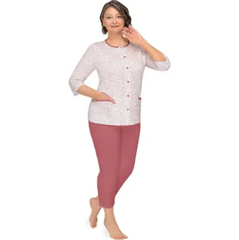 Dámské noční prádlo Dámské pyžamo z bavlny s praktickým topem a nohavicemi, Růžová XL i170_5907785556287