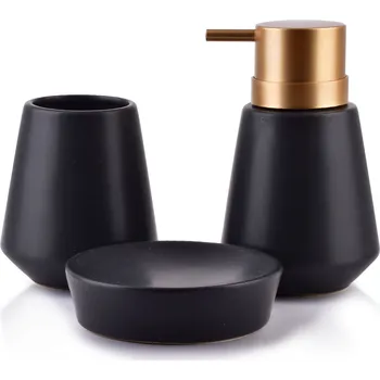 Sada koupelnových doplňků Dávkovač tekutého mýdla s mýdlenkou a kelímkem BATHLAB EDA BLACK 400 ml