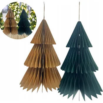 Vánoční dekorace 3D PAPÍROVÁ DEKORACE VÁNOČNÍ STROMEČEK 2KS ZELENÁ, ŽLUTÁ