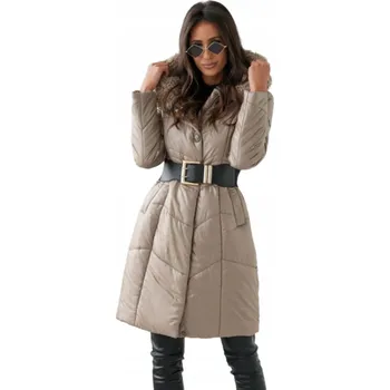 Teplý dámský prošívaný kabát dlouhý zimní zateplený s kapucí MARIA 52