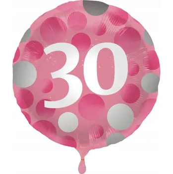 Balónek BALÓNKY růžové 30. NAROZENINY číslo STŘÍBRNÉ puntíky