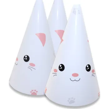 Party dekorace Papírové čepičky Ellision Sladká Kočička 6 kusů bílé