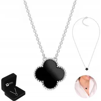 Náhrdelník Stříbrný dámský náhrdelník Řetízek STŘÍBRO ryzost 925 Čtyřlístek ONYX + DÁREK