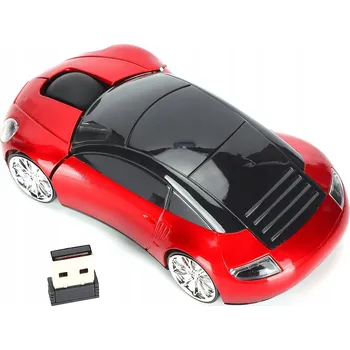 Myš BEZDRÁTOVÁ MYŠ ČERVENÁ MYŠ VE TVARU AUTA 1600DPI USB S PODSVÍCENÍM