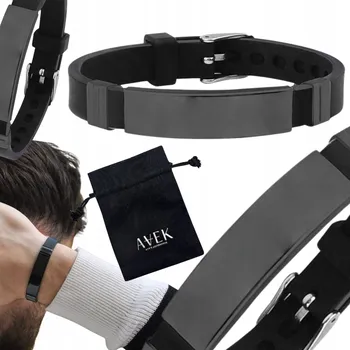 Náramek PÁNSKÝ NÁRAMEK ČERNÝ TENKÝ GRAVÍROVÁNÍ IDENTIFIKAČNÍ LÍSTEK JAKO DÁREK AVEK