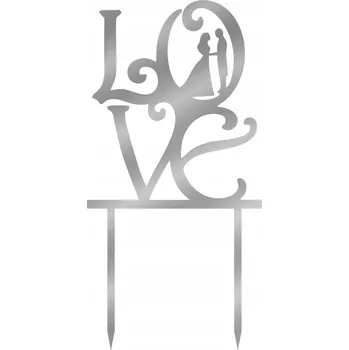 Jedlá dekorace na dort Zápich do dortu Love stříbrný 15,5 x 8 cm Svatební Hostina plexi