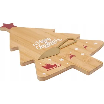 Servírovací tác na sýry, bambusový, vánoční stromeček s nožem 1 Ks