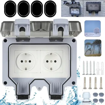 Elektrická zásuvka Dvojitá vodotěsná zásuvka šedá IP66 s uzemněním