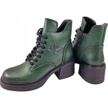 Dámská zimní obuv Dámské kožené kotníkové Kotníkové Boty na klacku VINCEZA 39950 zelené kůže vel. 38