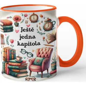 Hrnek pro milovníky knih - Ještě jedna kapitola, Barva Oranžová, Velikost 330 ml, Canvas Keramický hrnek s barevným uchem Bezvatriko.cz 3201
