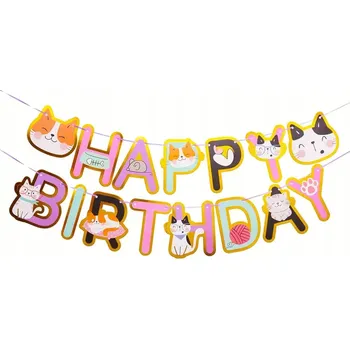 Baner Všechno Nejlepší k Narozeninám Kočky Narozeniny 5 m metalizovaný Kočky Kicia