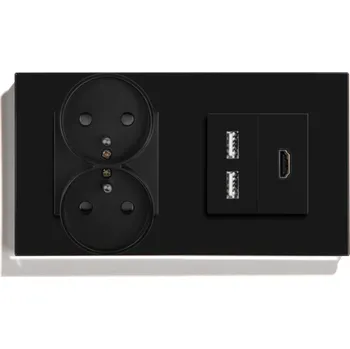 Elektrická zásuvka DVOJITÁ SKLENĚNÁ ZÁSUVKA + NABÍJEČKA 2x USB A 2.4A + HDMI KONEKTOR