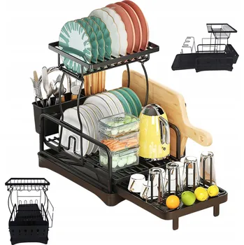 Odkapávač na nádobí DVOUÚROVŇOVÝ ODKAPÁVAČ NA NÁDOBÍ ROZKLÁDACÍ S ODKAPÁVACÍ MISKOU A VELKOU KAPACITOU